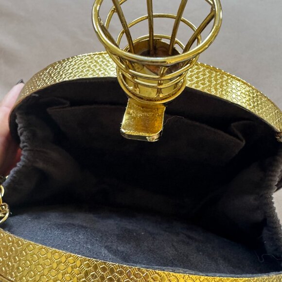 Gold Spiral Clutch | Black Evening Bag with Chain Strap - Picture 4 of 8